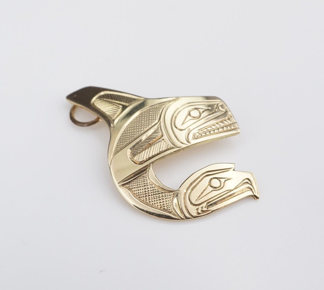 Chief Dorey Brotchie 14k Yellow Gold Killer Whale Eagle Pendant Inuit PG1805