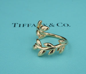 Tiffany & Co Olive Leaf Bypass Ring Paloma Picasso 18k Yellow Gold Sz 8.5 RG4374