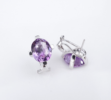 Amethyst Earrings 14k White Gold Post Omega Backs Chunky Oval Free Ship EG2311