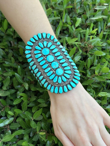 Larry Moses Begay Petit Point Turquoise Cuff Bracelet Sterling Silver 4