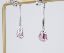 18k White Gold Pink Natural Tourmaline Diamond Earrings Dangle Drop 1.25" EG2363