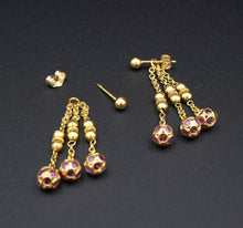 18k Yellow Gold Ball Stud Earrings Enhancers Dangle Ruby Ear Charms 1.4" EG21111