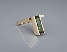 Trisko Tourmaline Ring 14k Yellow Gold Sculpture Modernist Size 6.5 RG4377