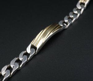 Paracci 18k Gold Sterling Silver Bracelet 2 Tone Curb Link Panel Bar 7" BS2554