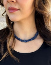 18K Natural Blue Sapphire Diamond Torsade Necklace Bead Toggle 16" Choker NG1504