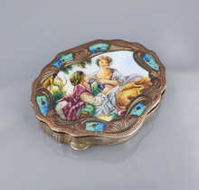 Antique Pill Box Silver Painted Enamel Trinket Italy 2" Hand Engraved M1945