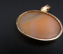 Vintage 18k Yellow Gold Agate Pendant Framed Bezel 1.2" Artisan PG1874