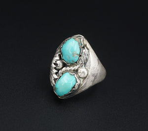 Navajo Artisan Signed Padilla Sterling Silver Turquoise Ring Size 10.5 RS3348