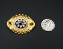 Antique 18k Yellow Gold Etruscan Revival Opal Blue Enamel Pendant Brooch OG291