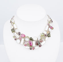 Sterling Silver Necklace Watermelon Tourmaline Bib Statement Chunky 18" NS2116