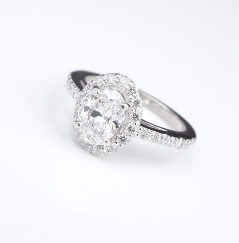 Platinum 1.5 ctw Oval Diamond Halo Engagement Ring Size 6 GIA D VS1 RG3657