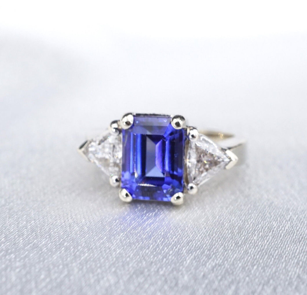 Tanzanite Diamond Cocktail Ring 3ct 14k White Gold Band Size 5 Armani RG4077