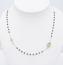 14k Gold Onyx Bead Prayer Necklace Rosary Cross Mary Guadalupe Medallion NG1575