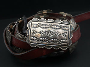 Navajo Andy Cadman Sterling Silver Leather Concho Belt 38" Stamped M1210