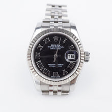 Ladies Rolex Datejust 18k SS Black Roman 26mm 6.5" 179174 2011 W970