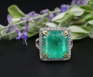 Platinum Natural Emerald Diamond Halo Ring 12 carat Size 7 Vintage RG4127