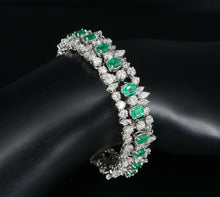 Natural Emerald and Diamond Bracelet 18k White Gold 26 carats 7" CO691