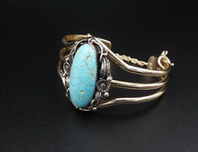 Navajo Emil Benally Vintage 14k Yellow Gold Turquoise Cuff Bracelet 6.25" BG414