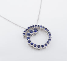14k Sapphire Swirl Pendant Necklace White Gold Blue 18" Trendy NG1467