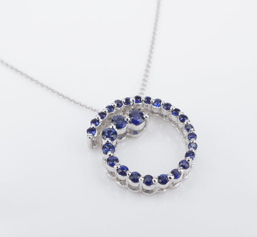 14k Sapphire Swirl Pendant Necklace White Gold Blue 18