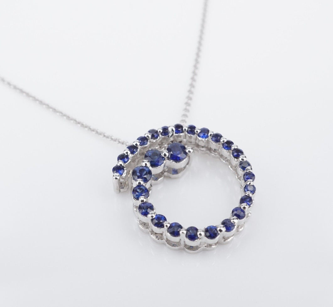 14k Sapphire Swirl Pendant Necklace White Gold Blue 18