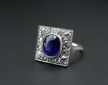 Antique 18K Gold 4ct Blue Ceylon Sapphire Diamond Halo Ring Size 7.25 GIA RG3307