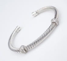 David Yurman Cable Cuff Bracelet Diamond Two Station Sterling 18k 5mm BS2915