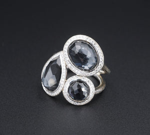 Ippolita Chimera Ring Diamond Halo Hematite Sterling Silver Size 7.5 RS3394