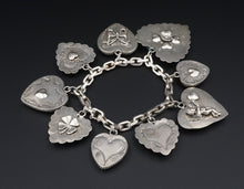 Joan Slifka Sterling Silver Reversible 9 Heart Charm Bracelet 6.5" BS2960