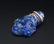 Carved Lapis Tribal Head 18k Gold Natural Diamond 2.4" Pendant BOHO PG1855