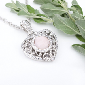 Judith Ripka Sterling Silver Pink Opal Heart Necklace Enhancer Pendant NS2075