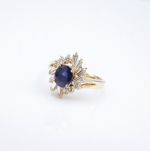 Vintage 1.5ctw Sapphire Diamond Halo Ring 14k Yellow Gold Size 6.75 RG4203