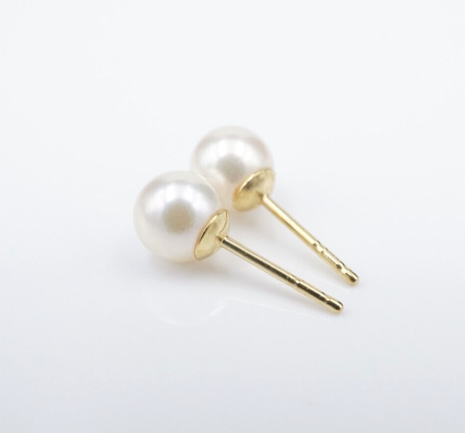 Vintage Mikimoto Pearl Earrings Studs 18k Yellow Gold 6.5mm EG2390