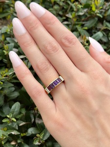 14K Yellow Gold Ring Amethyst Diamond Band Size 6 February Birthstone RG4030