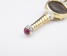 Ancient Coin Bar Pin Brooch 18k Yellow Gold Diamond Ruby Constantine OG221