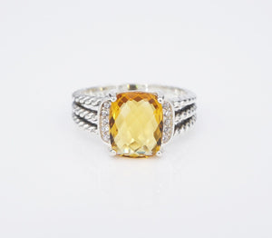 David Yurman Petite Wheaton Ring Diamond Citrine Sterling Silver 10mm 6 RS3514