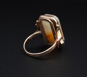 Unique Vintage Russian 14k Gold Veiled Agate Slab Statement Ring Sz 7.25 RG3582