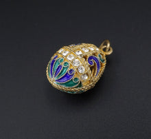 Russian Sterling Vermeil Enamel Crystal Imperial Style Egg Pendant 1.2" PS2030