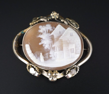 Unique Sterling Silver Carved Shell House Scene Cameo Pendant Brooch 2" OS631