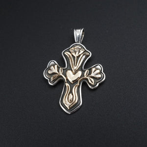 James Avery Hearts and Flowers Cross Pendant Sterling Silver 14k Retired PS2075
