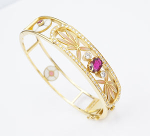 Masriera Ruby Diamond Bracelet Plique a Jour Red Floral Carpet 18k Gold 7 BG909
