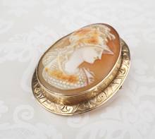 10k Gold Carved Shell Cameo Brooch Goddess Athena Greek Myth Vintage OG498