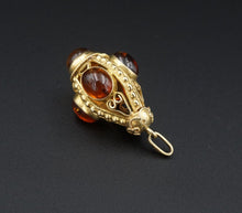 Antique 18K Gold Amber Cabochon Openwork Cage Fob Pendant 1.3" PG1744