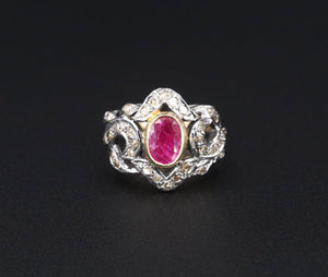 NWOT Sterling Silver 14k Gold Ruby Diamond Cocktail Ring Size 6.5 RS3263