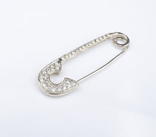 14k White Gold Pave Diamond Safety Pin Brooch 2" Scarf Pin Charm Holder M1708