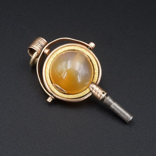 Antique Victorian 9k Gold Carnelian Watch Key Ball 1.7