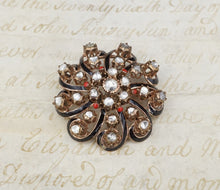Antique Yellow Gold 2ct Rose Cut Diamond Enamel Sunburst Scroll Brooch CO1052