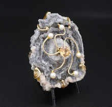 Vintage Abstract 14k Gold Druzy Slab Pearl Pendant 2.5" PG1551