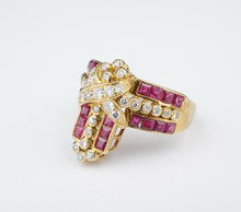 Diamond Ruby Modernist Cocktail Ring 3 carat 18k Yellow Gold Size 8.75 RG3115