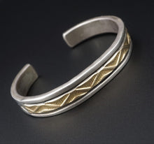 Navajo Bruce Morgan Sterling Silver 14k Gold Etched Cuff Bracelet 6.5" BS2803